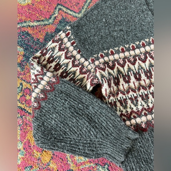 Lush | Women’s grey/maroon/cream wool blend Fair Isle 3button cardigan sweater L - Picture 8 of 16